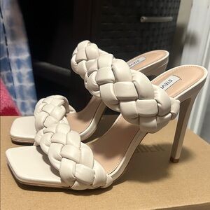 Steve Madden Braided Double-Strap High Heel Slides in Cream